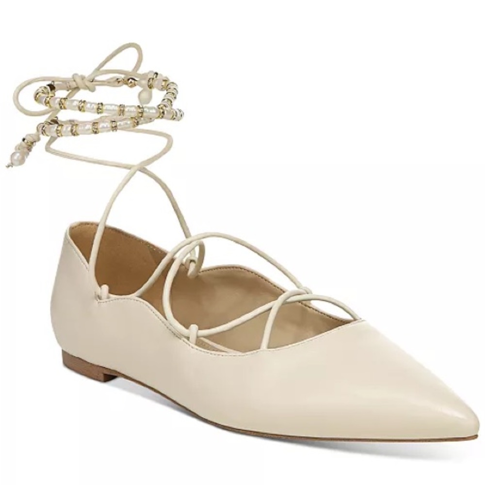 NEW SAM EDELMAN Winslet Ankle Tie Flats in Ivory 8.5